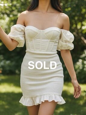 Puff Sleeve Dress Cream Mini Dress